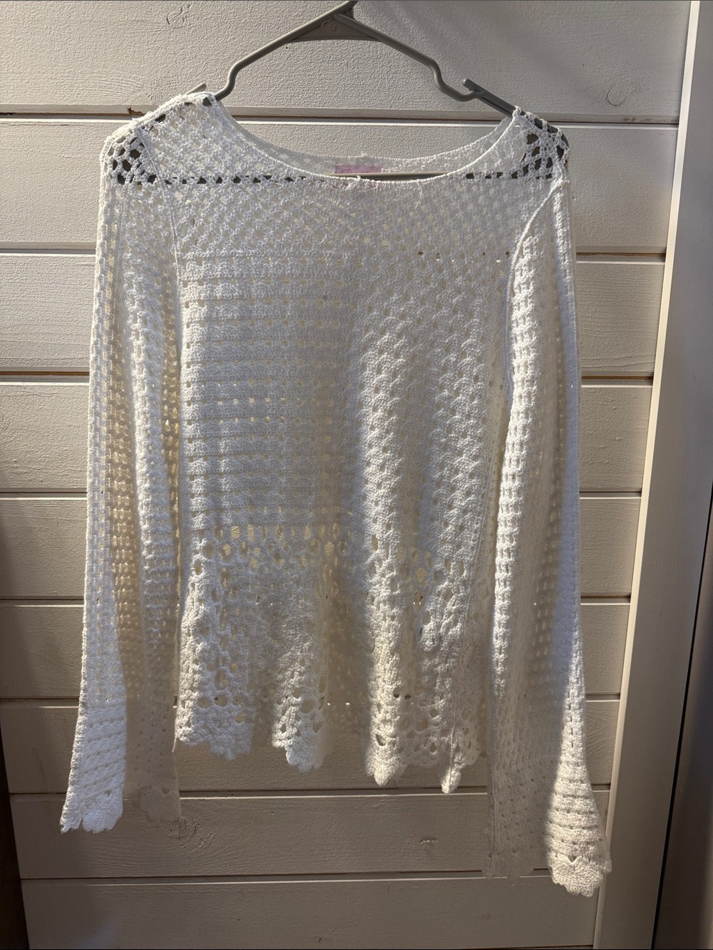 Pink Lily White Crochet Long-Sleeve Knit Top